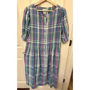 Vintage Matti Sport‎ Pastel Plaid Cottage core PinTuck Midi 100% Cotton Dress 10